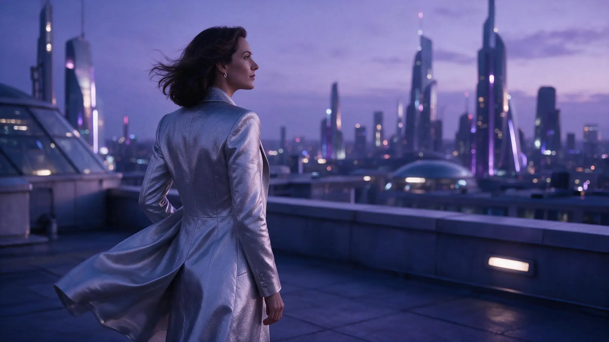 Fictional adult rooftop silhouette illustrating an image-to-image environment edit brief